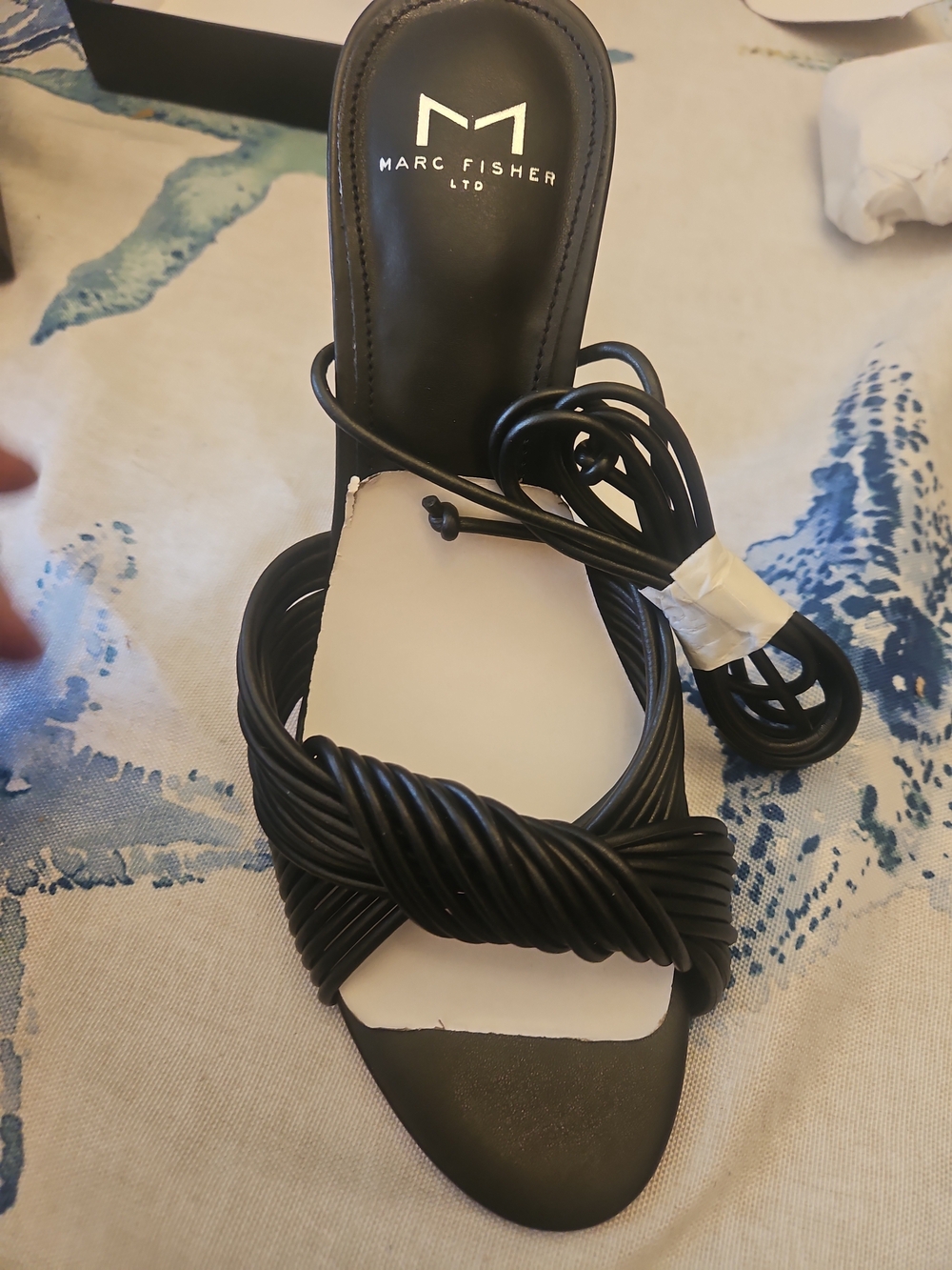 Marc Fisher Black Twisted Strap Lace-Up Heels